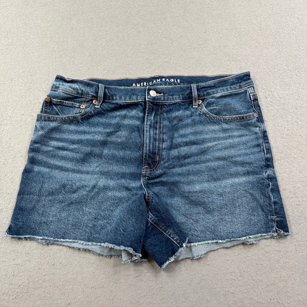 American Eagle Shorts Women's 16 Blue Denim Strigid High Rise Cut Off Dark Wash